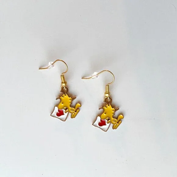 Handmade Woodstock Earrings STAINLESS STEEL Peanuts Snoopy - Picture 12 of 12